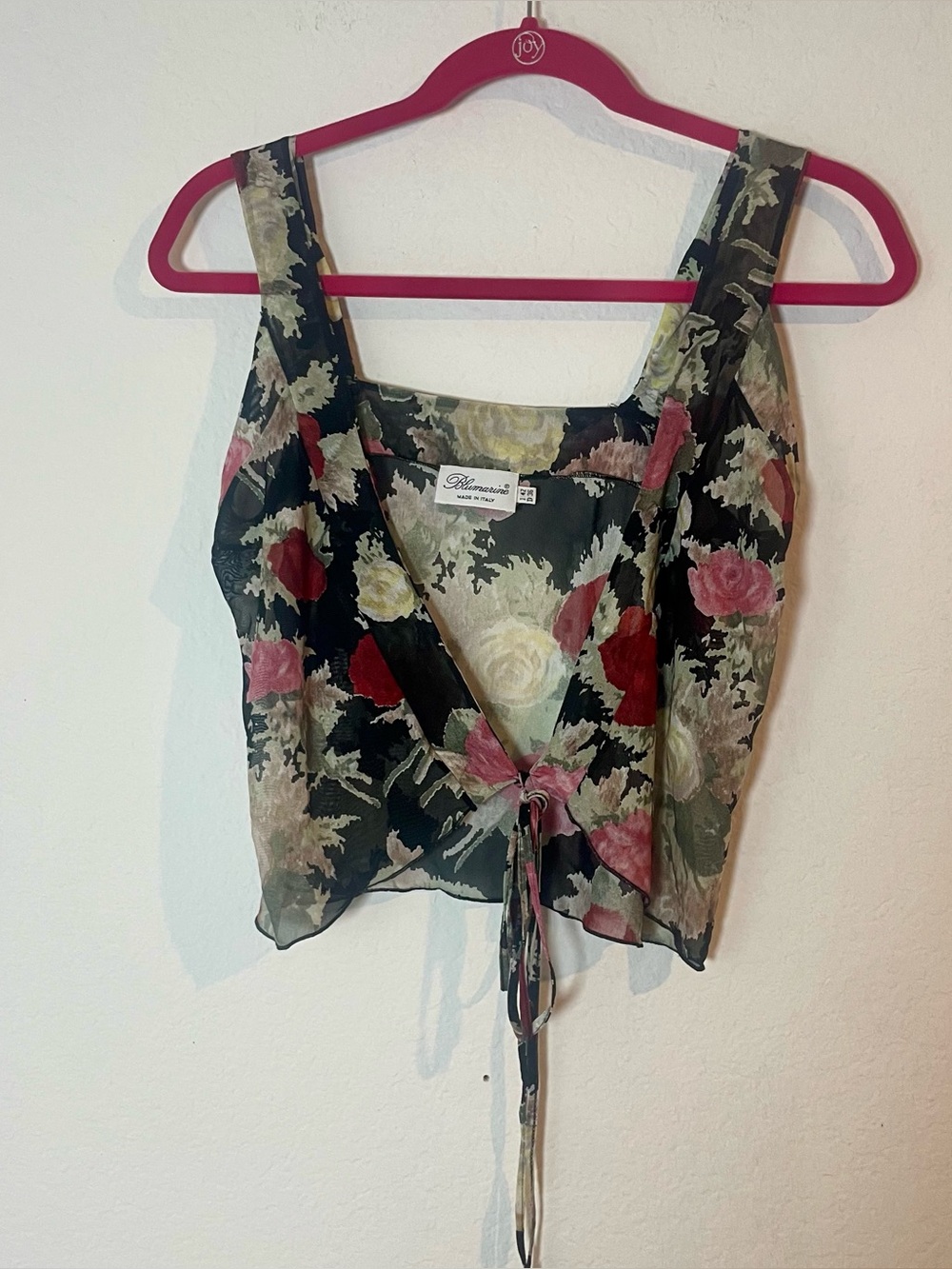 Blumarine Made in Italy Sheer Floral Tie Front Crop Top IT 42 Polyamide Spandex